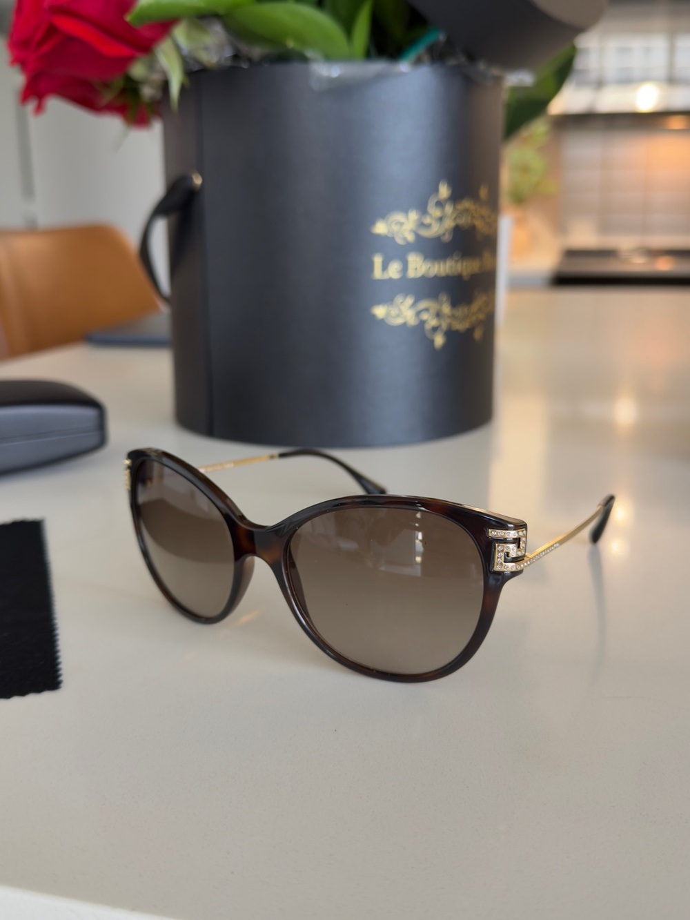 Versace Brown Gradient Oval Sunglasses with Gold Accents
